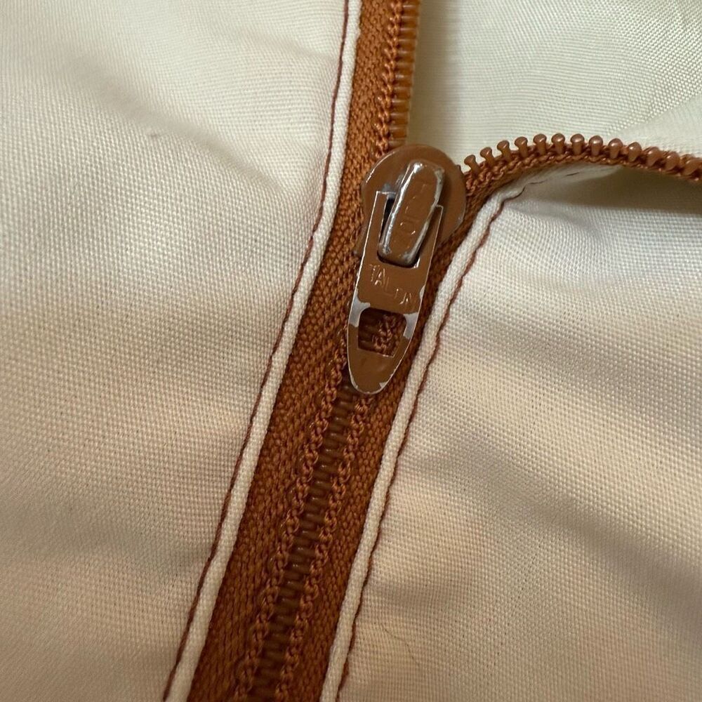 Vintage Cream Brown Canvas Aviator Leather Bomber Jacket Coat Medium - Picture 9 of 10